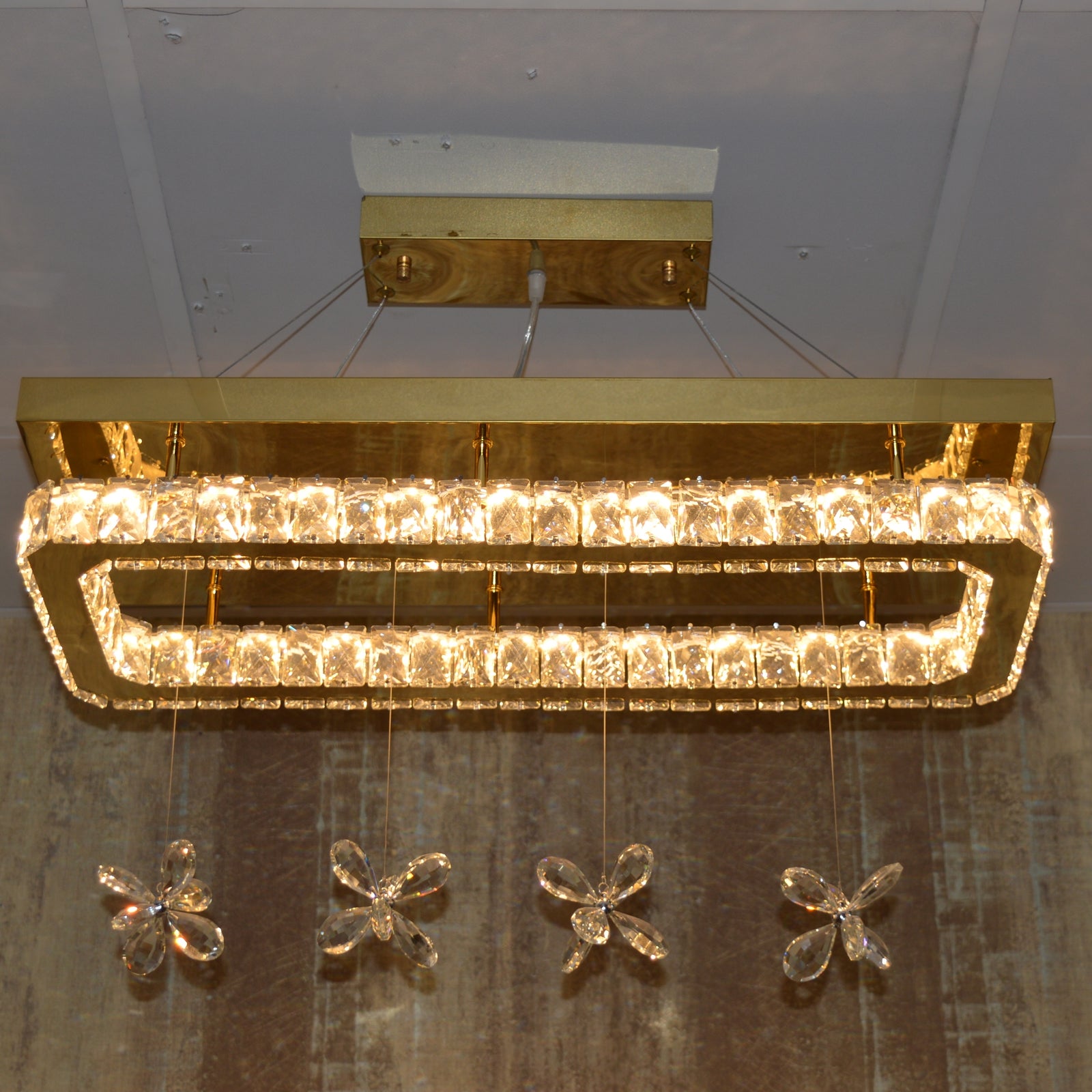 Rectangle Crystallic LED Pendant Ceiling Lights with hanging crystals -Colour Changing Dimmable with Remote Control-6001-700-210