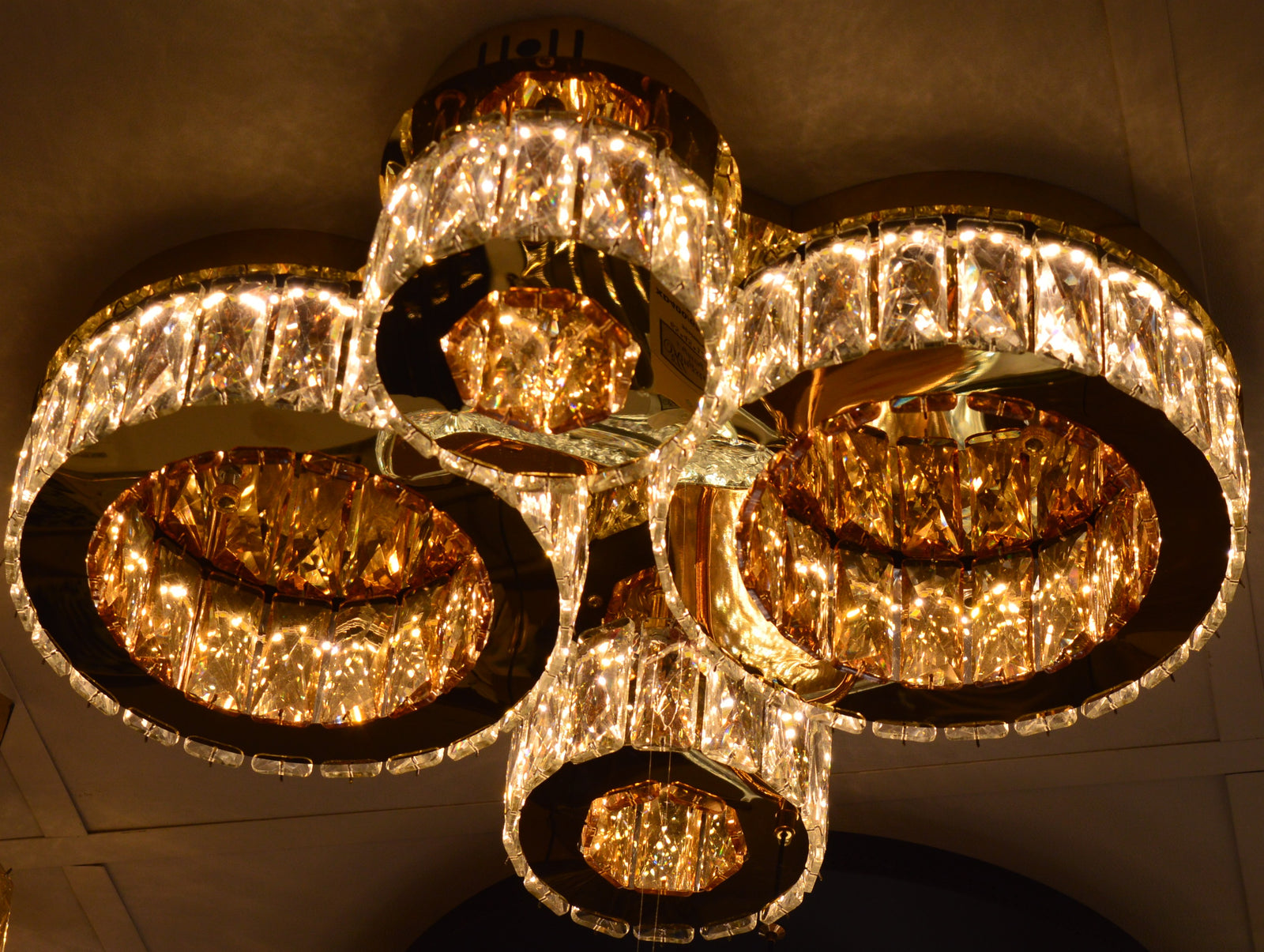 Modern LED Ceiling Light 4 Ring Circular 3 Colour 70W Gold Finish