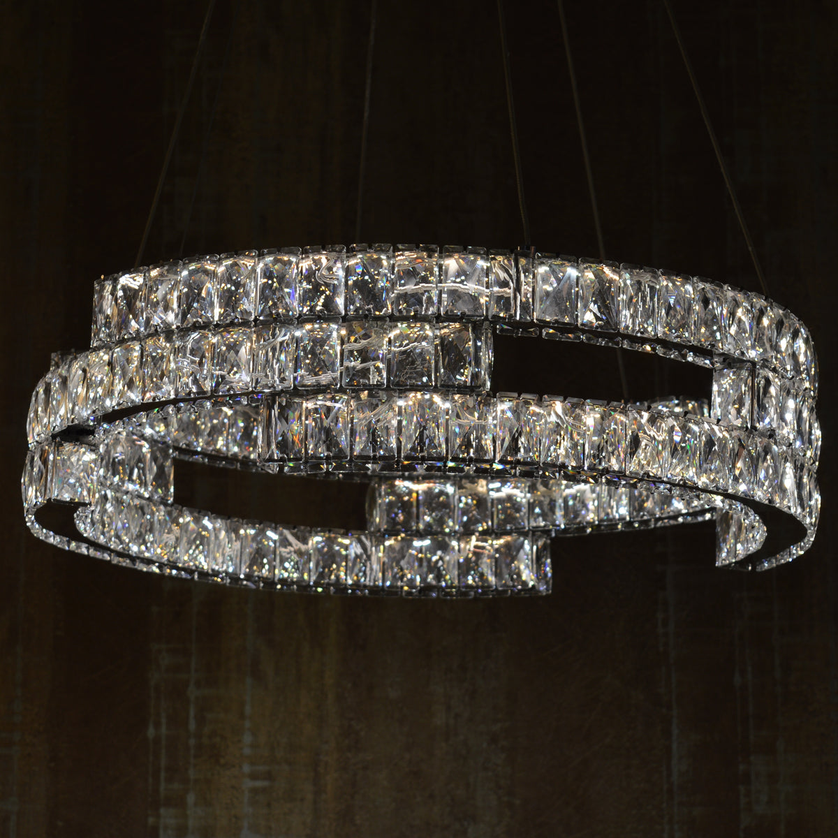 Round Crystallic Pendant Ceiling Light-Colour Changing Dimmable with Remote Control-2007-3-65*65*20cm-Chrome