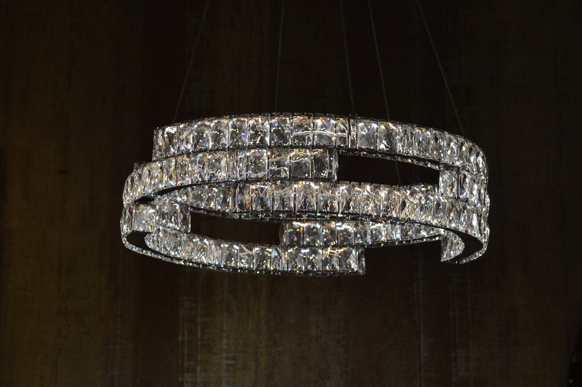 Round Crystallic Pendant Ceiling Light-Colour Changing Dimmable with Remote Control-2007-3-65*65*20cm-Chrome