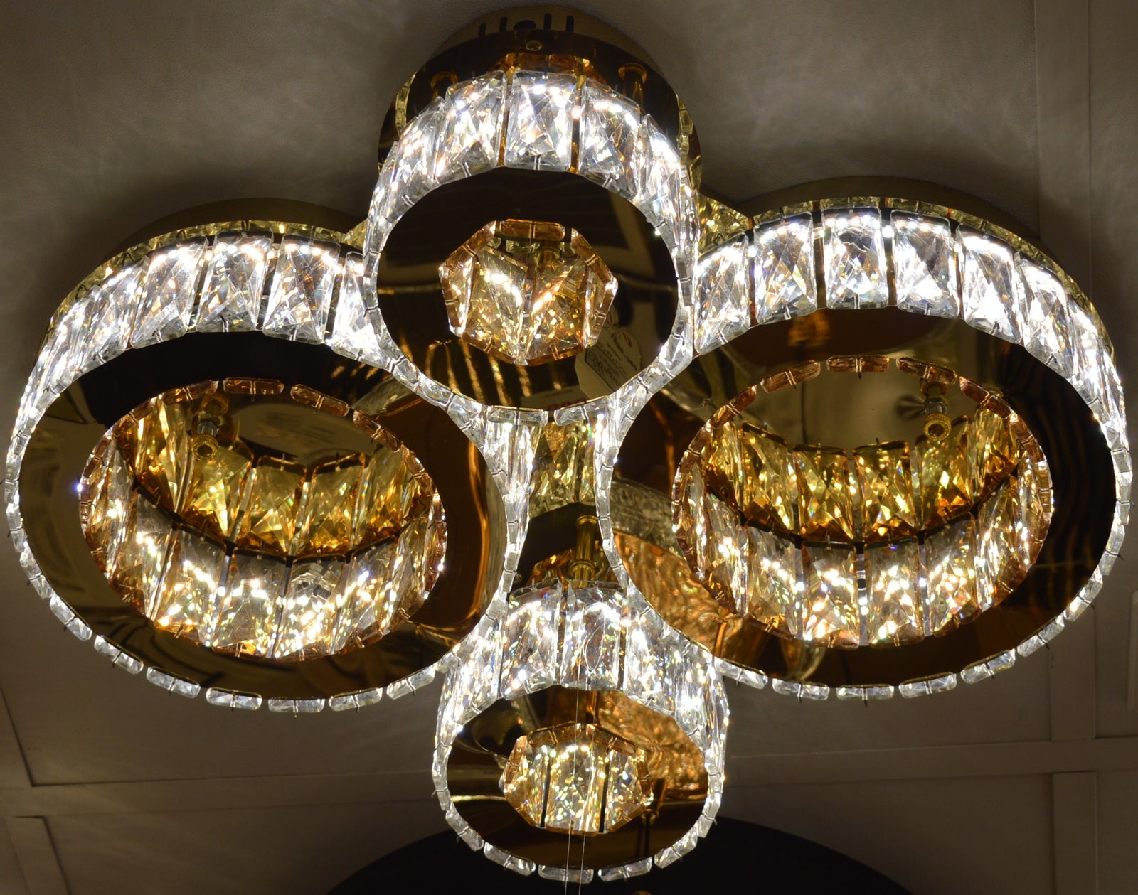 Modern LED Ceiling Light 4 Ring Circular 3 Colour 70W Gold Finish