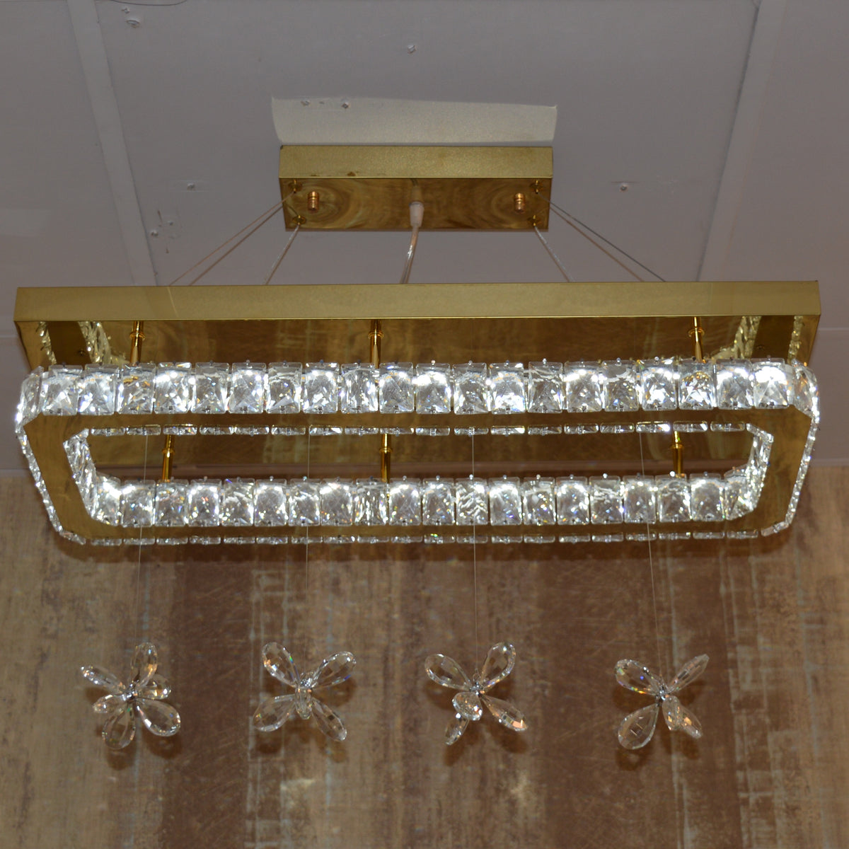 Rectangle Crystallic LED Pendant Ceiling Lights with hanging crystals -Colour Changing Dimmable with Remote Control-6001-700-210