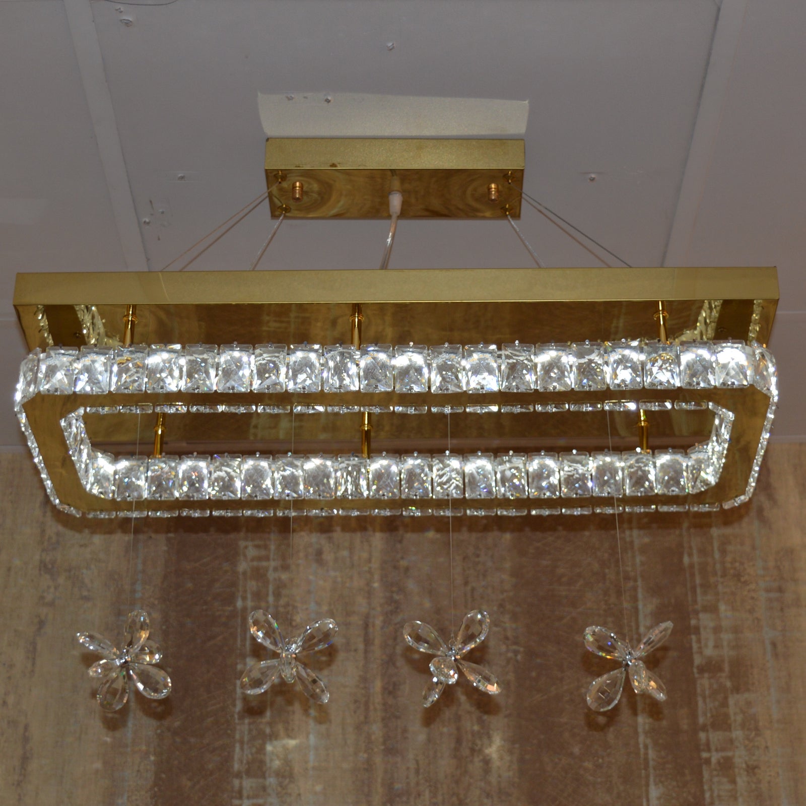 Rectangle Crystallic LED Pendant Ceiling Lights with hanging crystals -Colour Changing Dimmable with Remote Control-6001-700-210