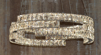 Round Crystallic Pendant Ceiling Light-Colour Changing Dimmable with Remote Control-2007-3-65*65*20cm-Chrome