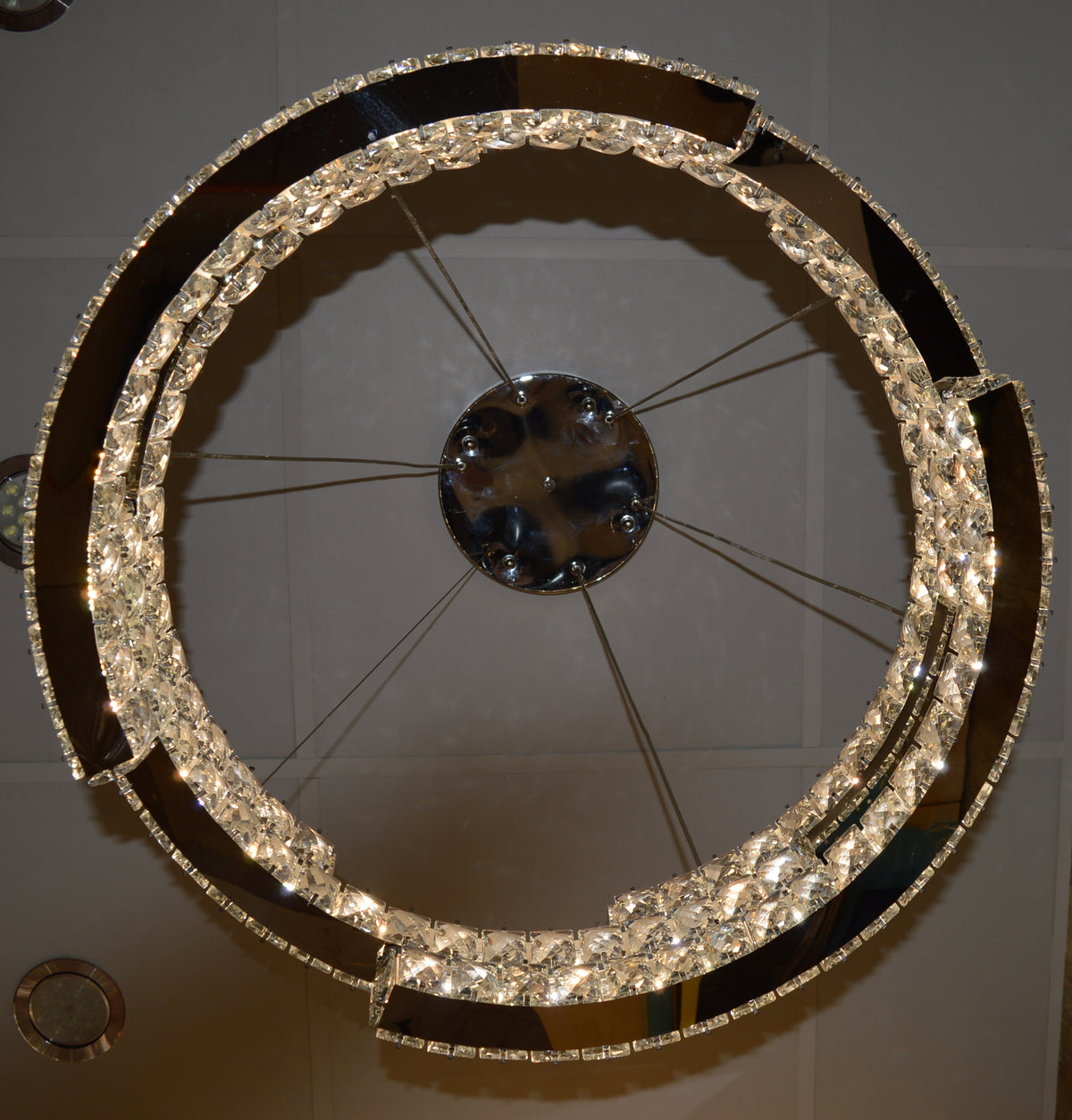 Round Crystallic Pendant Ceiling Light-Colour Changing Dimmable with Remote Control-2007-3-65*65*20cm-Chrome