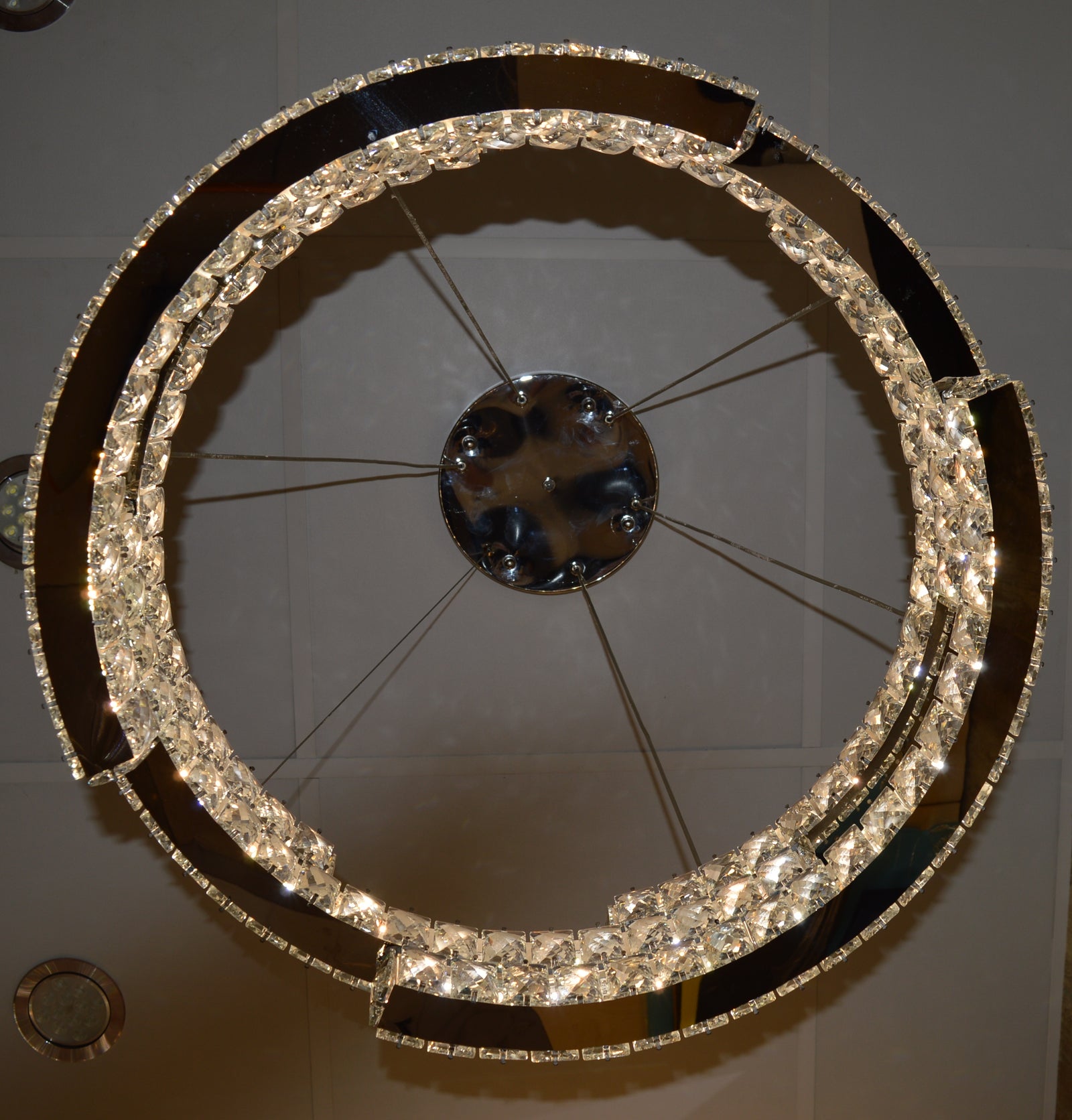 Round Crystallic Pendant Ceiling Light-Colour Changing Dimmable with Remote Control-2007-3-65*65*20cm-Chrome