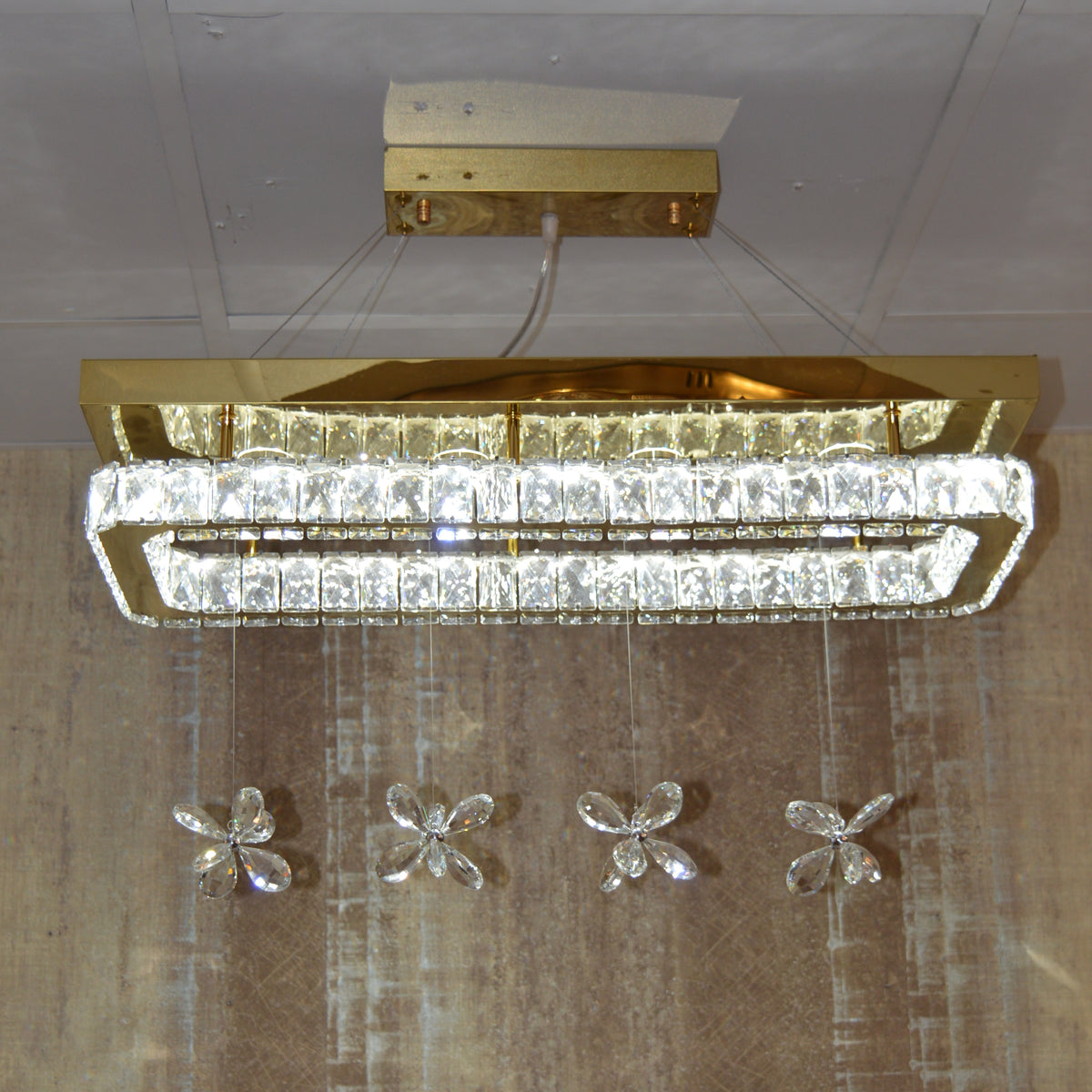 Rectangle Crystallic LED Pendant Ceiling Lights with hanging crystals -Colour Changing Dimmable with Remote Control-6001-700-210