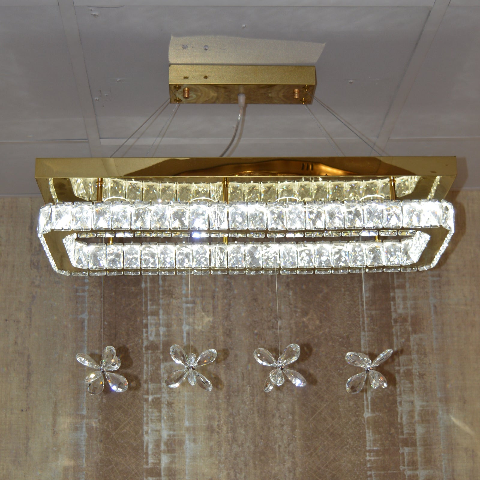 Rectangle Crystallic LED Pendant Ceiling Lights with hanging crystals -Colour Changing Dimmable with Remote Control-6001-700-210