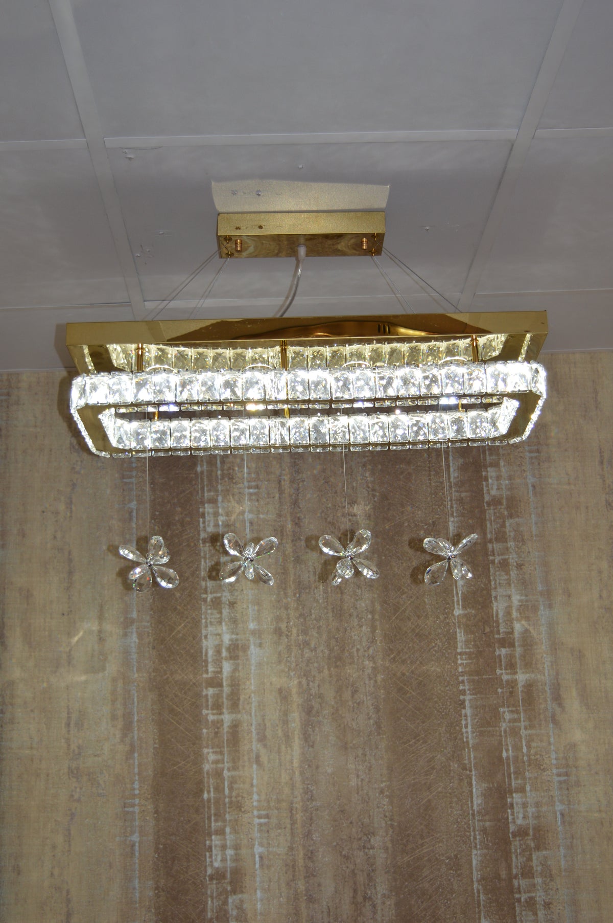 Rectangle Crystallic LED Pendant Ceiling Lights with hanging crystals -Colour Changing Dimmable with Remote Control-6001-700-210