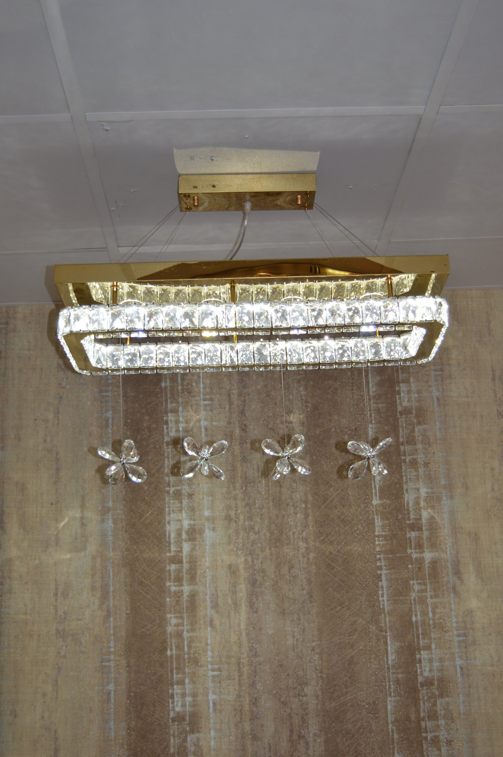 Rectangle Crystallic LED Pendant Ceiling Lights with hanging crystals -Colour Changing Dimmable with Remote Control-6001-700-210