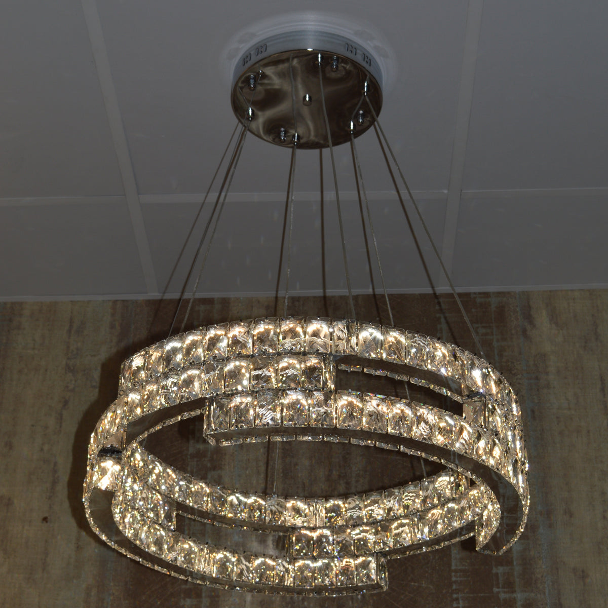 Modern Double Ring Crystal LED Chandelier – Luxury Light, Adjustable Height