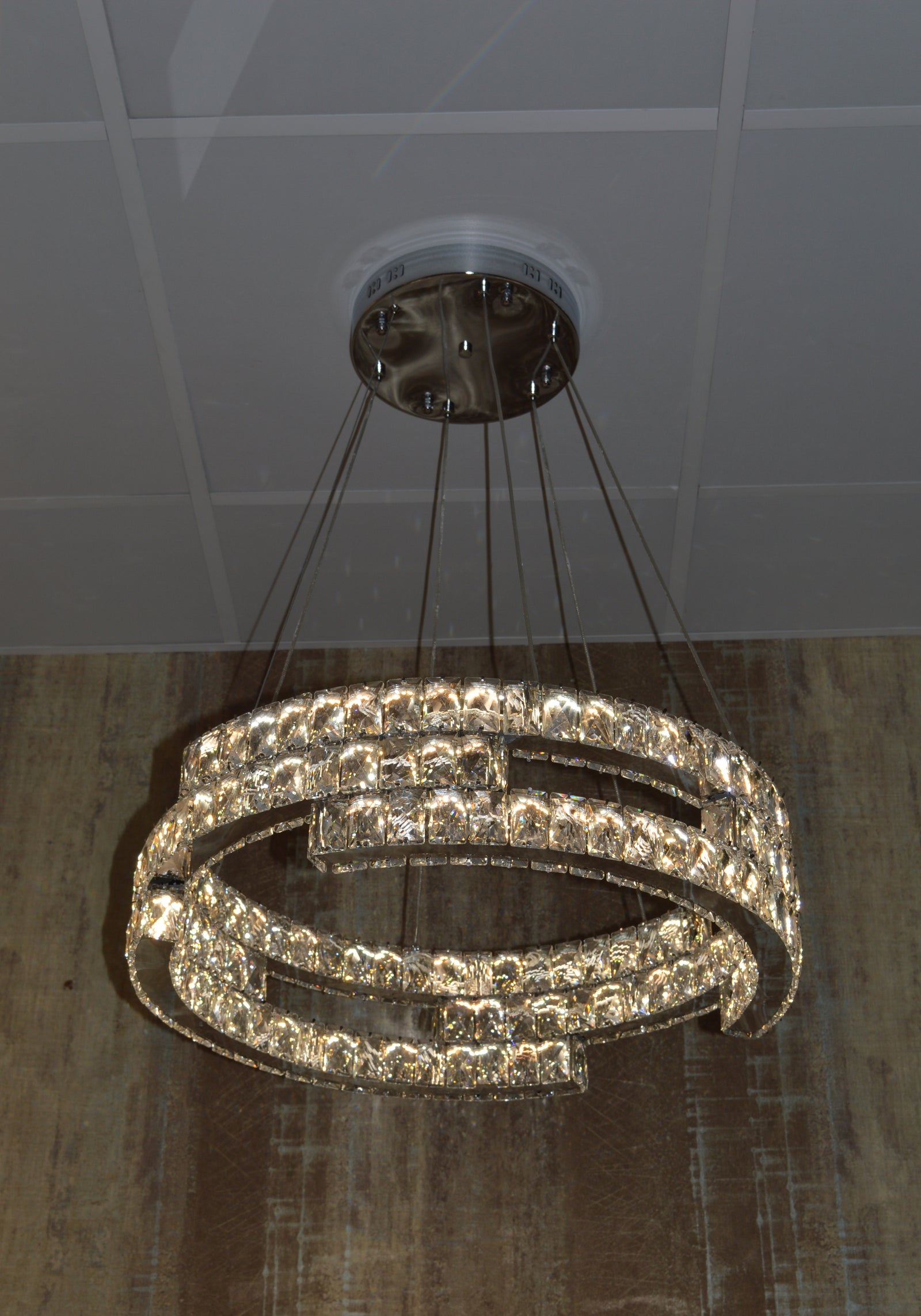 Round Crystallic Pendant Ceiling Light-Colour Changing Dimmable with Remote Control-2007-3-65*65*20cm-Chrome