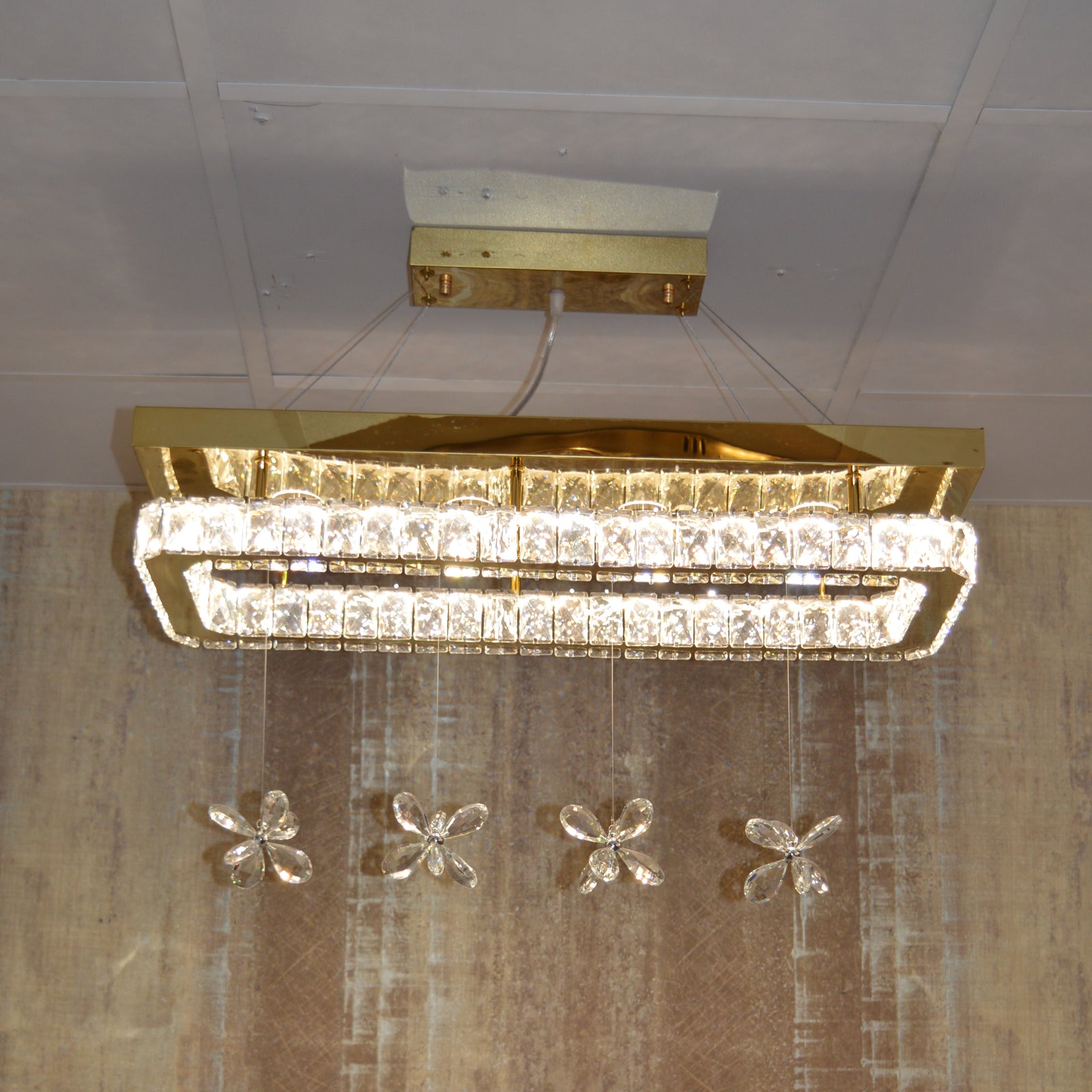 Rectangle Crystallic LED Pendant Ceiling Lights with hanging crystals -Colour Changing Dimmable with Remote Control-6001-700-210