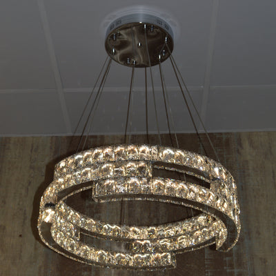 Round Crystallic Pendant Ceiling Light-Colour Changing Dimmable with Remote Control-2007-3-65*65*20cm-Chrome