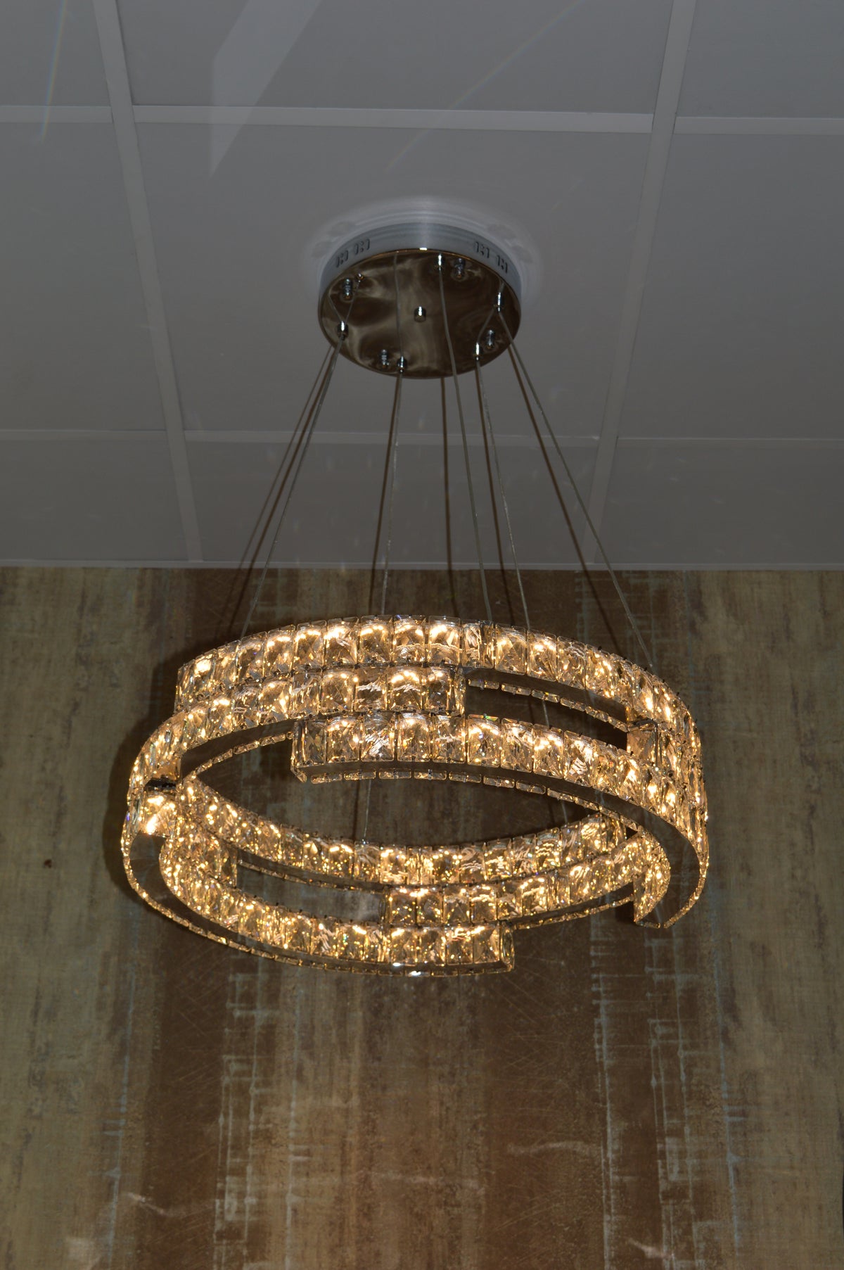 Round Crystallic Pendant Ceiling Light-Colour Changing Dimmable with Remote Control-2007-3-65*65*20cm-Chrome