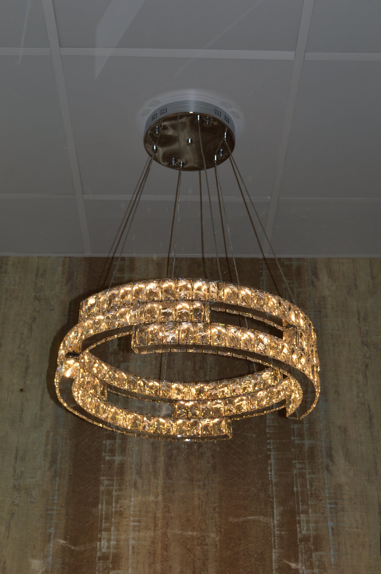 Round Crystallic Pendant Ceiling Light-Colour Changing Dimmable with Remote Control-2007-3-65*65*20cm-Chrome