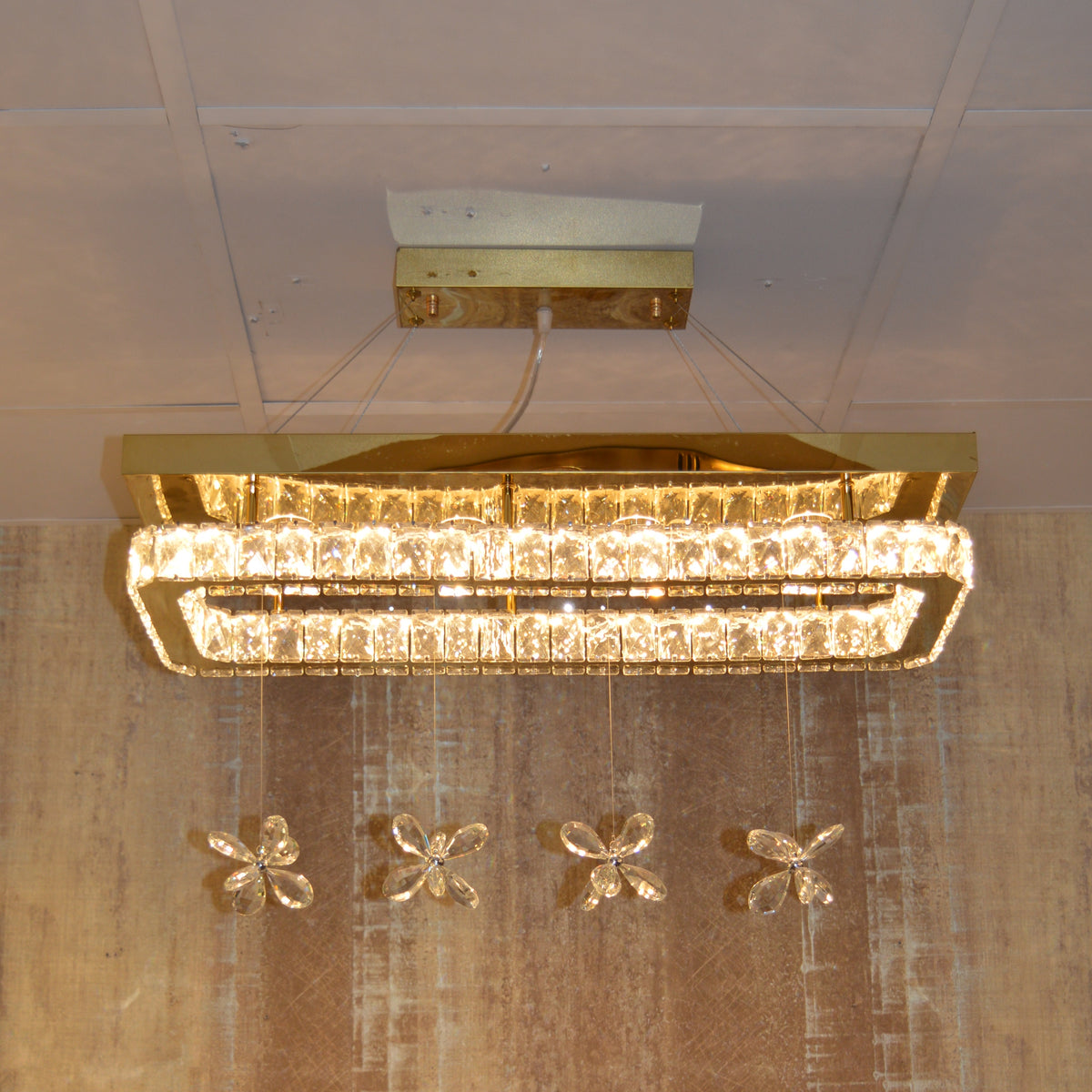 Rectangle Crystallic LED Pendant Ceiling Lights with hanging crystals -Colour Changing Dimmable with Remote Control-6001-700-210