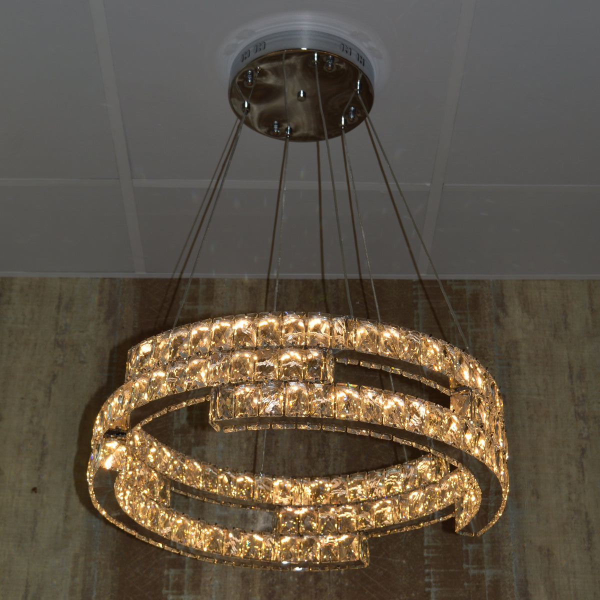 Modern Double Ring Crystal LED Chandelier – Luxury Light, Adjustable Height