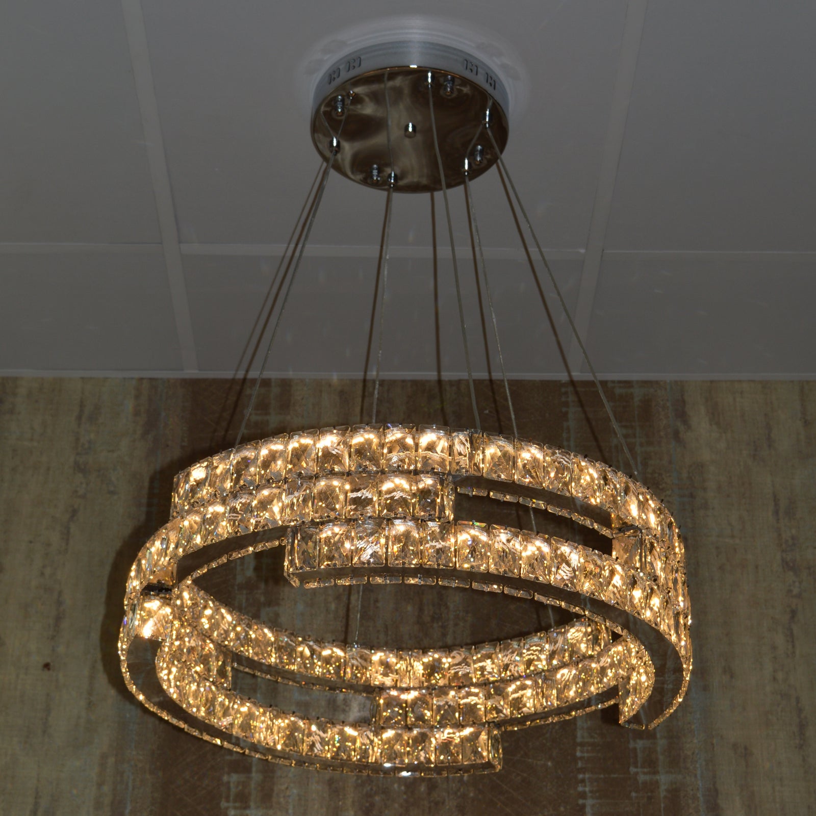 Round Crystallic Pendant Ceiling Light-Colour Changing Dimmable with Remote Control-2007-3-65*65*20cm-Chrome