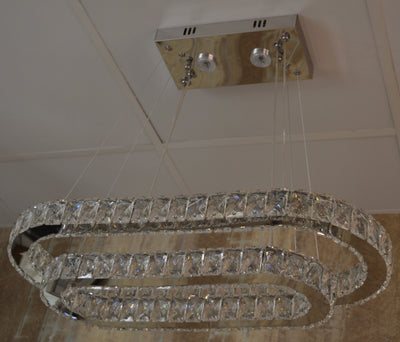 Oval LED 2 Crystal Pendant Ceiling Light-Colour Changing Dimmable with Remote Control-9011-700*500-77*39*15cm-Chrome