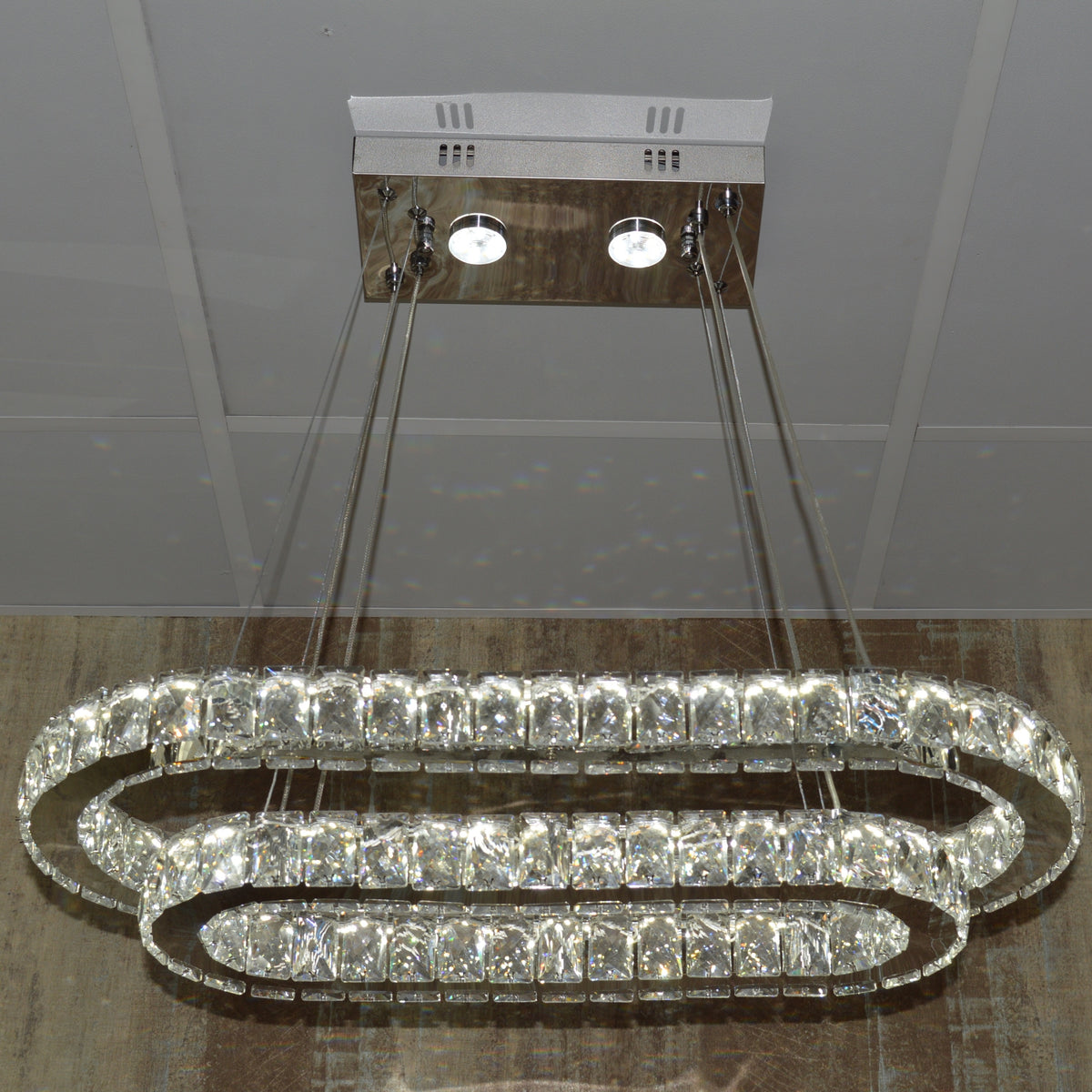 Luxury 2-Ring Crystal LED Chandelier Ceiling Light
