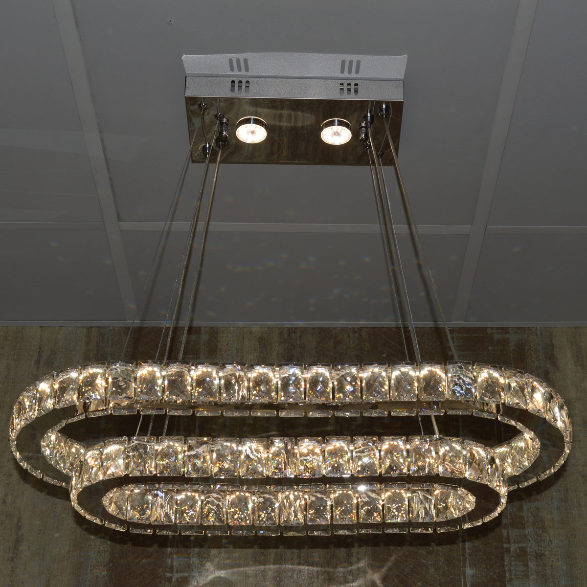 Luxury 2-Ring Crystal LED Chandelier Ceiling Light