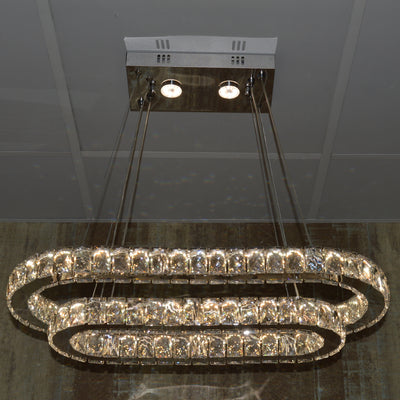 Oval LED 2 Crystal Pendant Ceiling Light-Colour Changing Dimmable with Remote Control-9011-700*500-77*39*15cm-Chrome