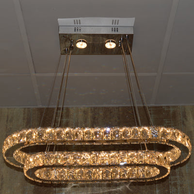 Oval LED 2 Crystal Pendant Ceiling Light-Colour Changing Dimmable with Remote Control-9011-700*500-77*39*15cm-Chrome