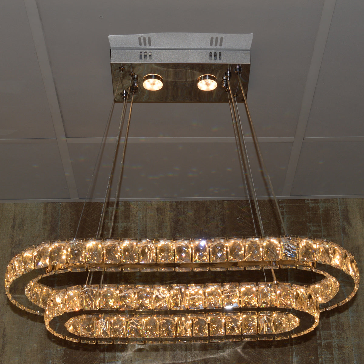 Luxury 2-Ring Crystal LED Chandelier Ceiling Light