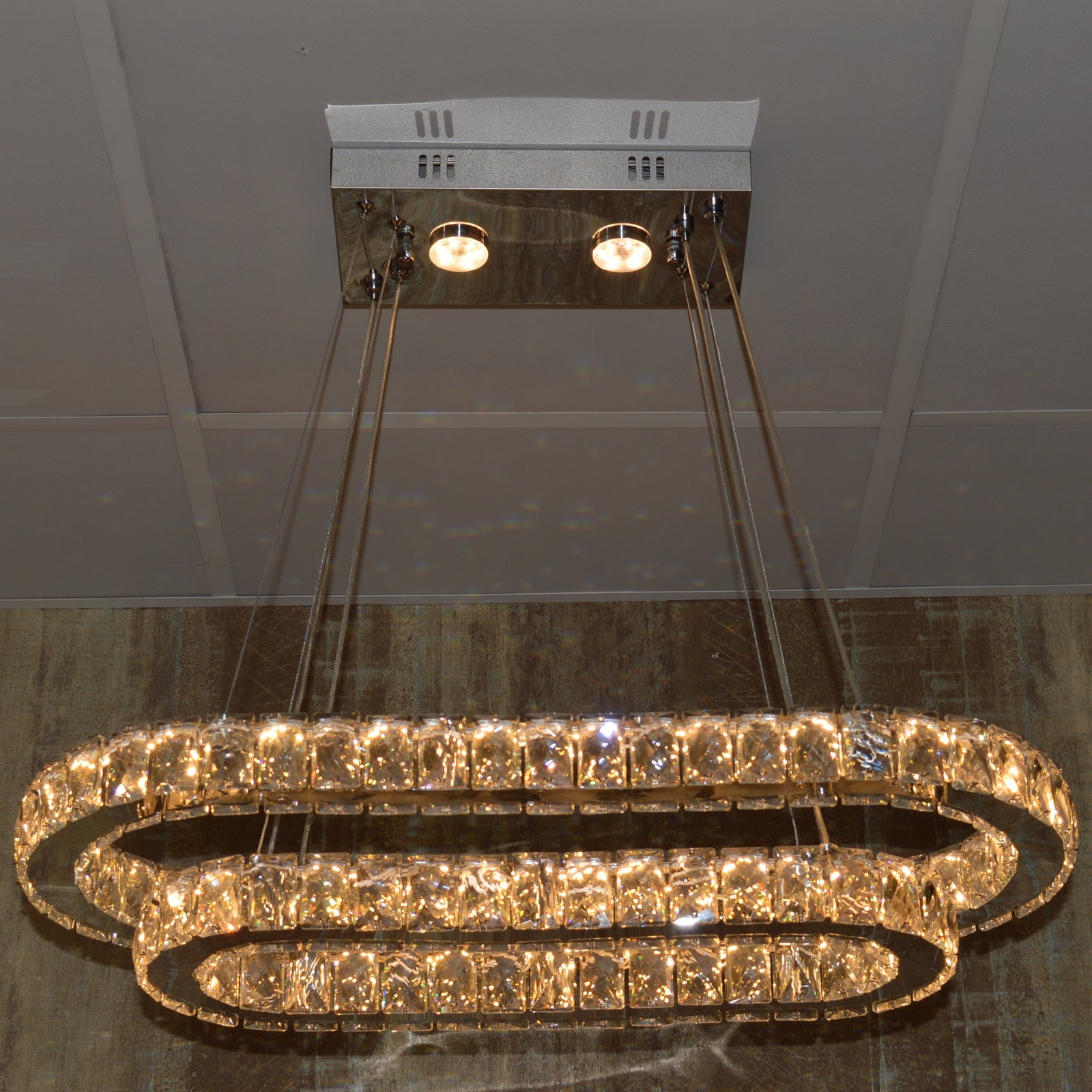 Luxury 2-Ring Crystal LED Chandelier Ceiling Light