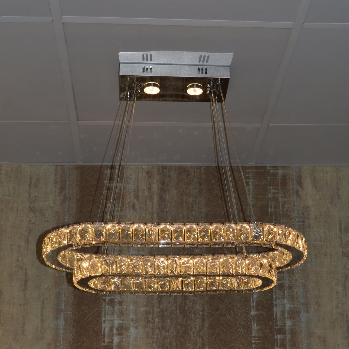 Luxury 2-Ring Crystal LED Chandelier Ceiling Light