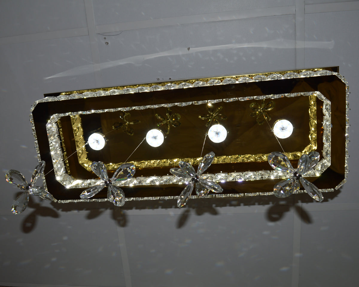 Rectangle Crystallic LED Pendant Ceiling Lights with hanging crystals -Colour Changing Dimmable with Remote Control-6001-700-210