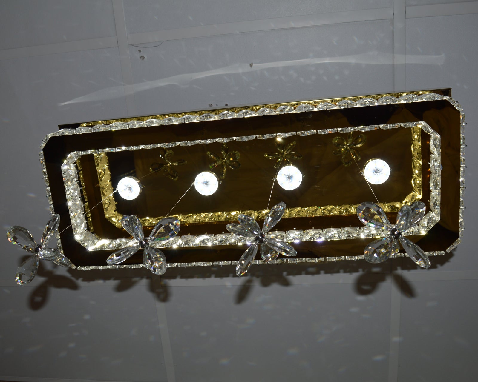 Rectangle Crystallic LED Pendant Ceiling Lights with hanging crystals -Colour Changing Dimmable with Remote Control-6001-700-210