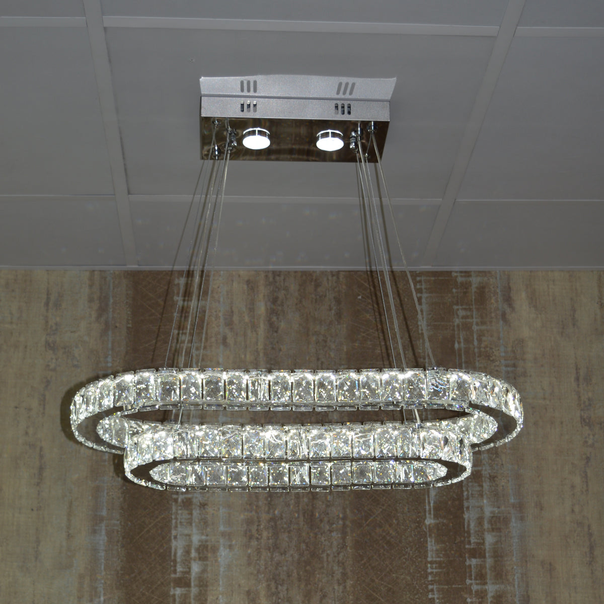 Luxury 2-Ring Crystal LED Chandelier Ceiling Light