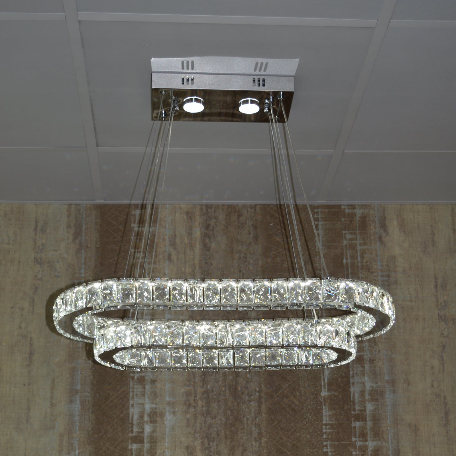 Luxury 2-Ring Crystal LED Chandelier Ceiling Light