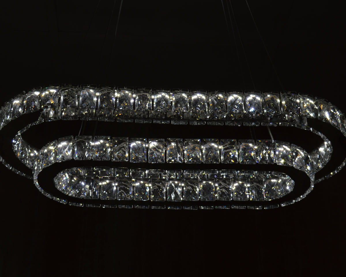 Oval LED 2 Crystal Pendant Ceiling Light-Colour Changing Dimmable with Remote Control-9011-700*500-77*39*15cm-Chrome