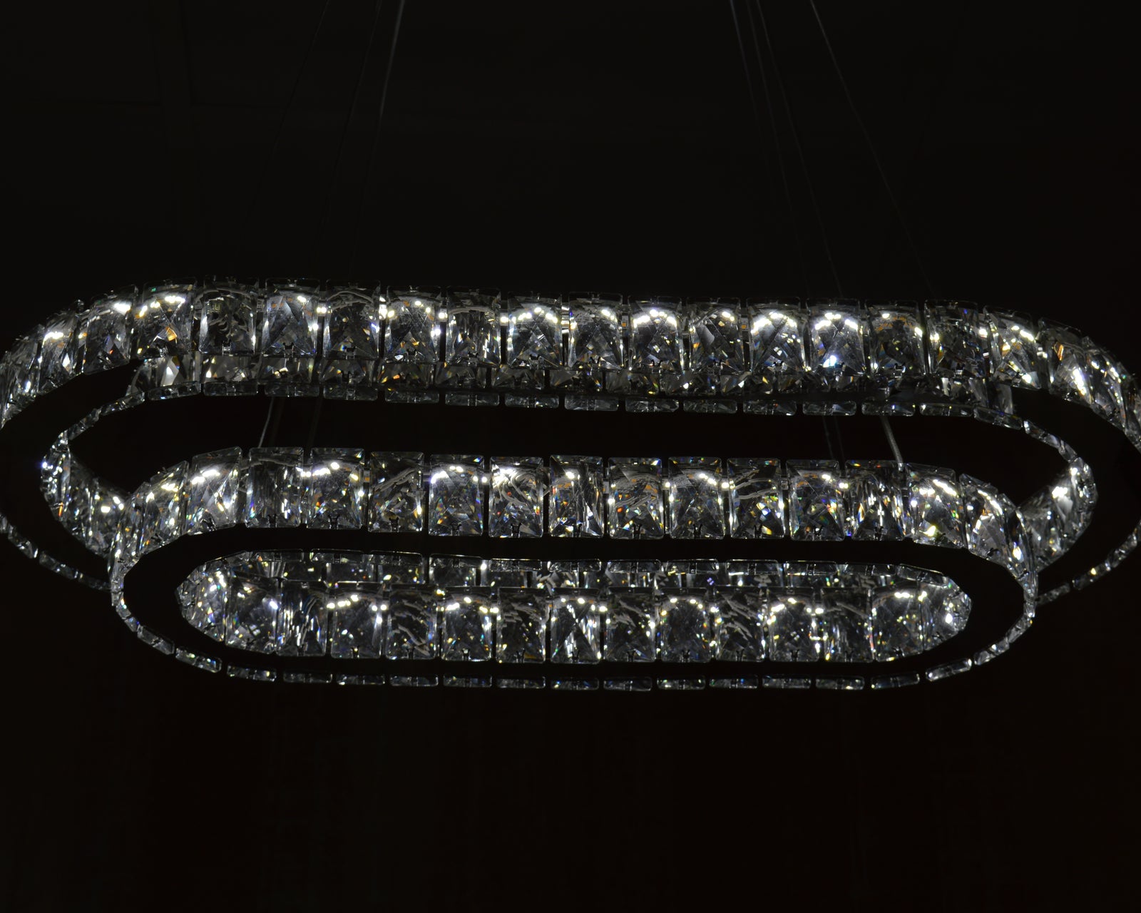 Oval LED 2 Crystal Pendant Ceiling Light-Colour Changing Dimmable with Remote Control-9011-700*500-77*39*15cm-Chrome