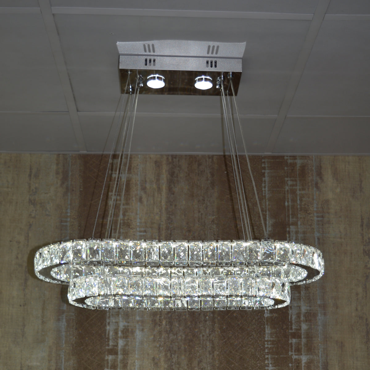Luxury 2-Ring Crystal LED Chandelier Ceiling Light