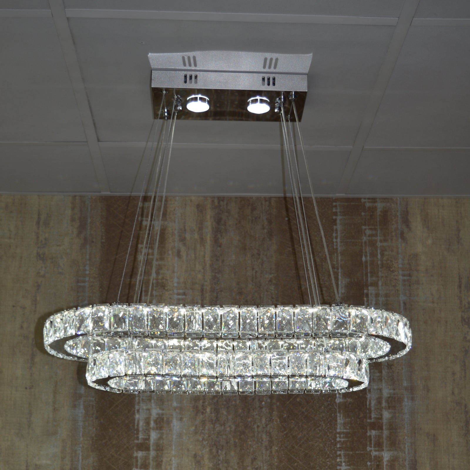 Luxury 2-Ring Crystal LED Chandelier Ceiling Light