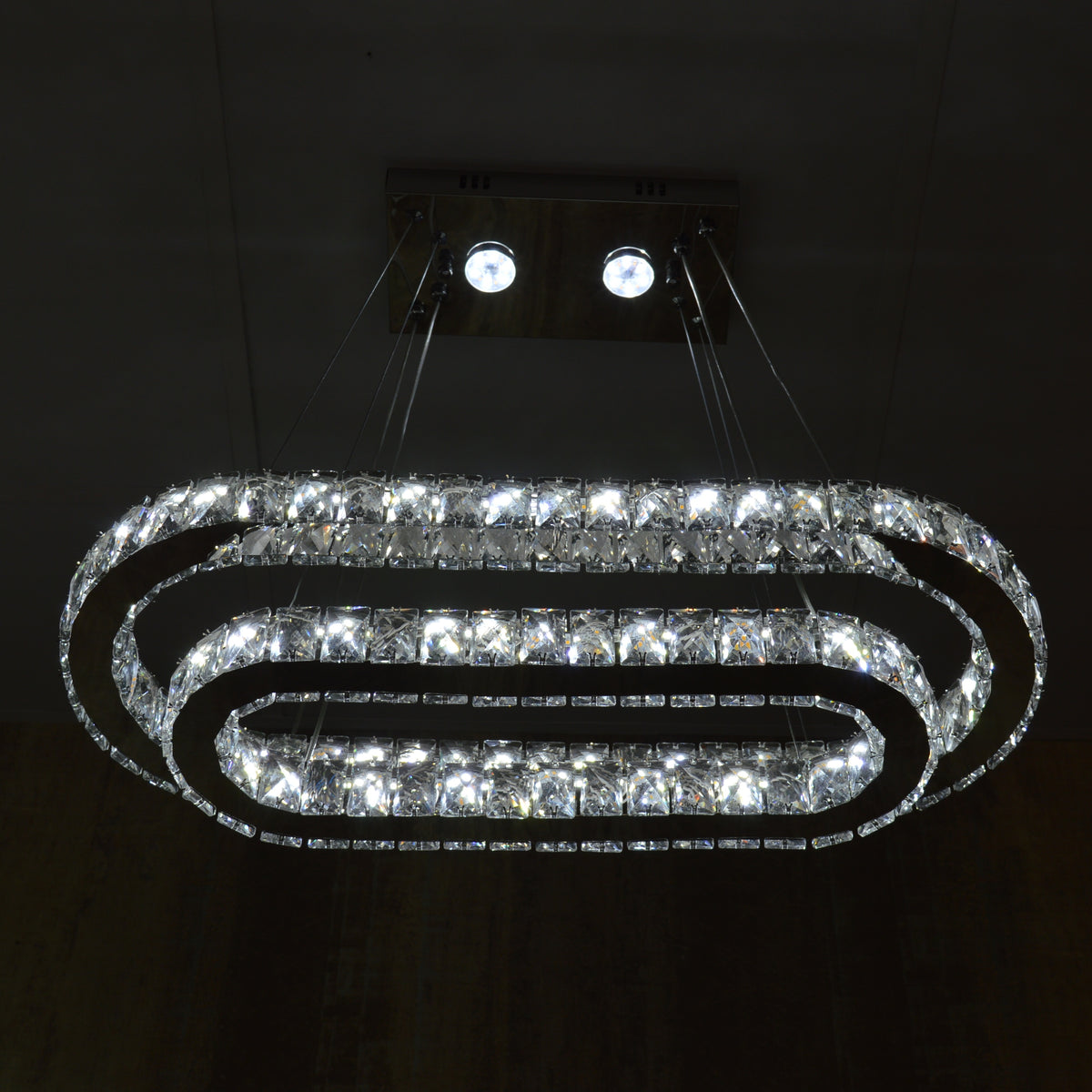 Luxury 2-Ring Crystal LED Chandelier Ceiling Light