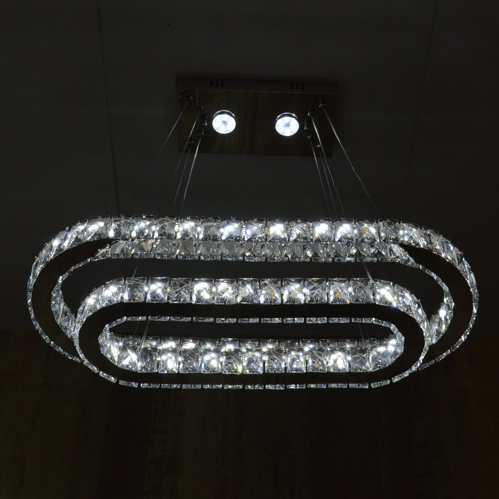 Luxury 2-Ring Crystal LED Chandelier Ceiling Light