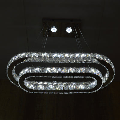 Oval LED 2 Crystal Pendant Ceiling Light-Colour Changing Dimmable with Remote Control-9011-700*500-77*39*15cm-Chrome