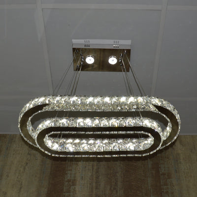 Oval LED 2 Crystal Pendant Ceiling Light-Colour Changing Dimmable with Remote Control-9011-700*500-77*39*15cm-Chrome