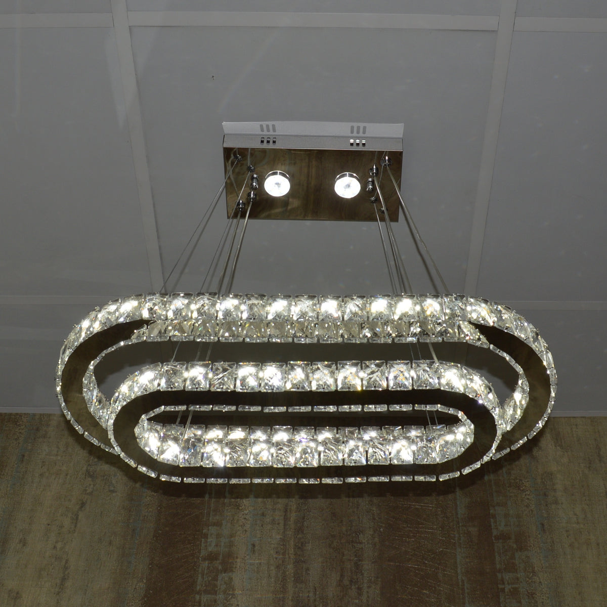 Luxury 2-Ring Crystal LED Chandelier Ceiling Light