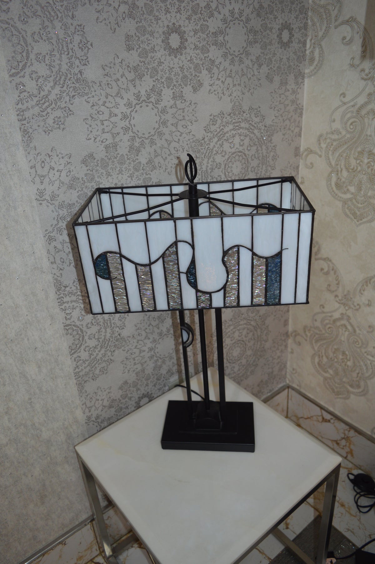 Handmade Rectangle Glass shade Tiffany Floor Lamp & Table Lamp