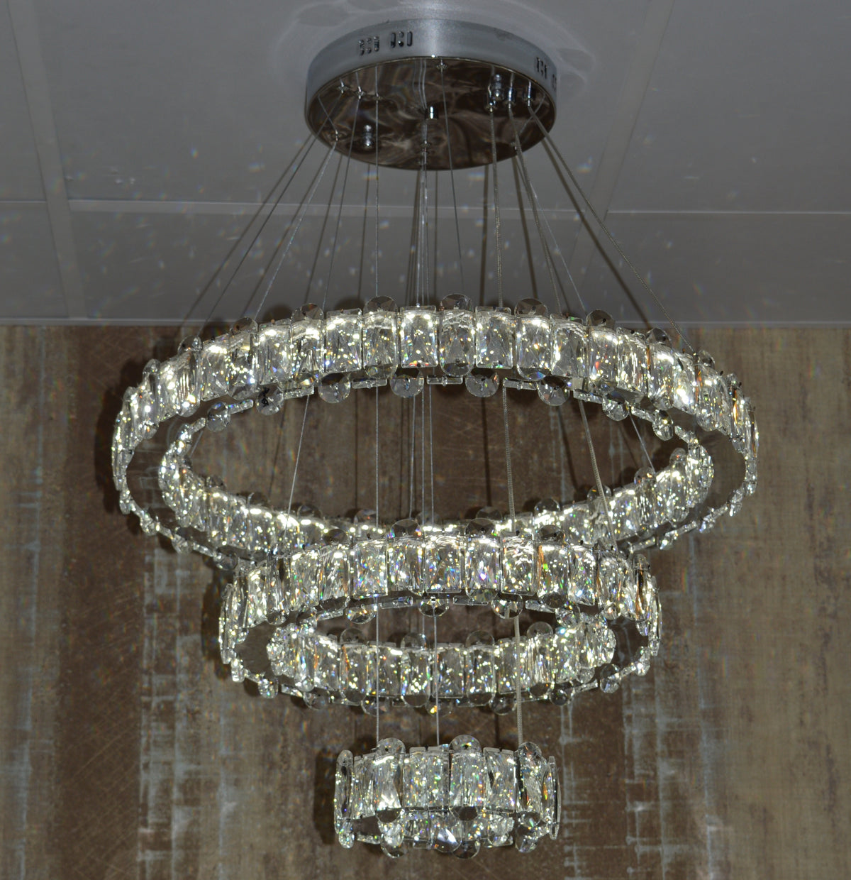 Round 3 Circular Crystallic Pendant Ceiling Light-Colour Changing Dimmable with Remote Control-D9010-600+400+200-Chrome