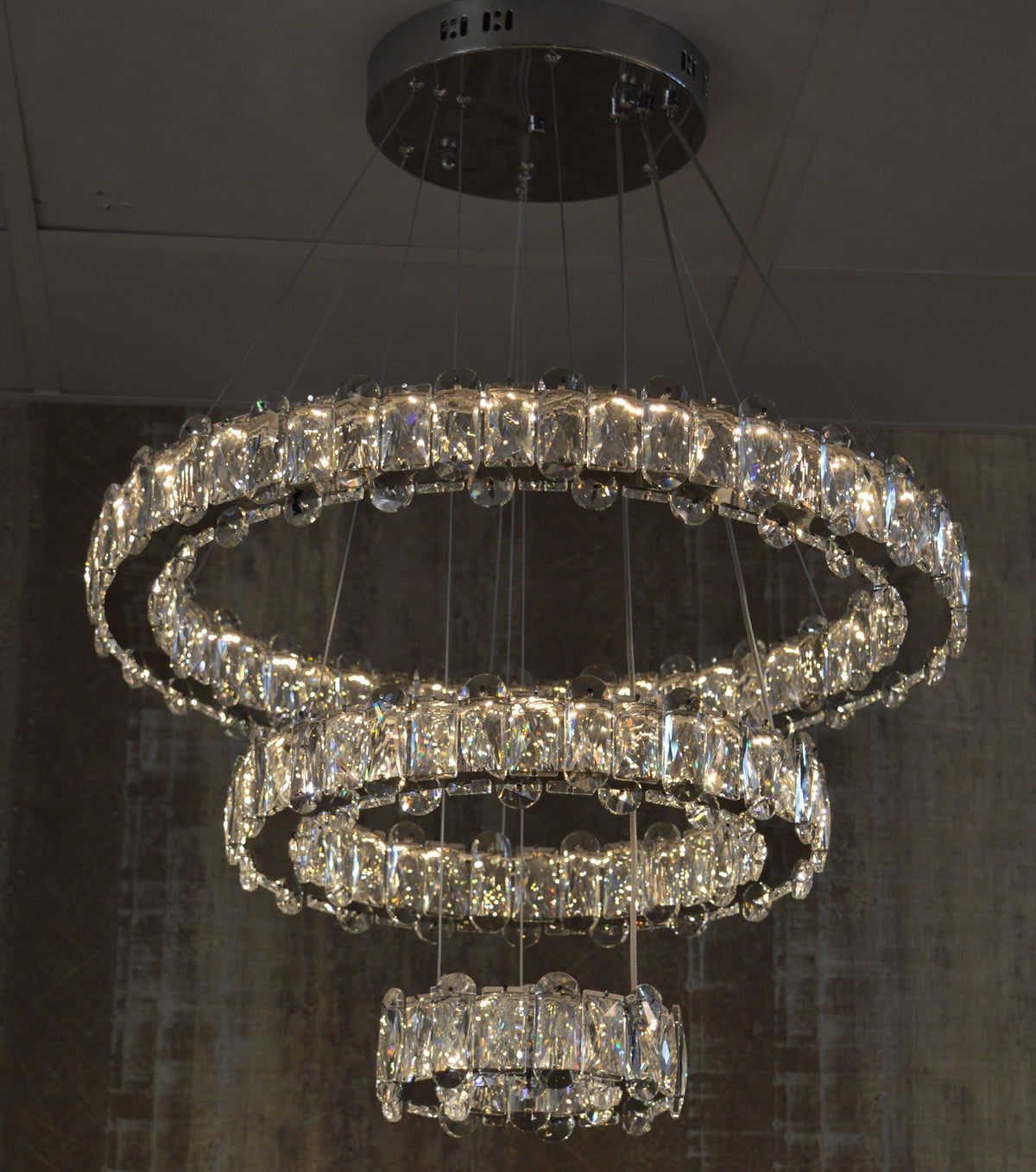 Round 3 Circular Crystallic Pendant Ceiling Light-Colour Changing Dimmable with Remote Control-D9010-600+400+200-Chrome