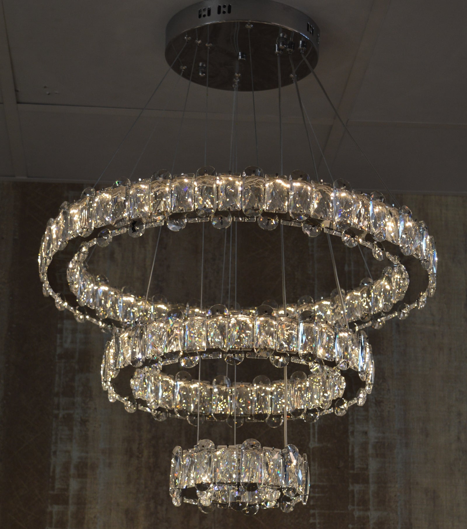 Round 3 Circular Crystallic Pendant Ceiling Light-Colour Changing Dimmable with Remote Control-D9010-600+400+200-Chrome