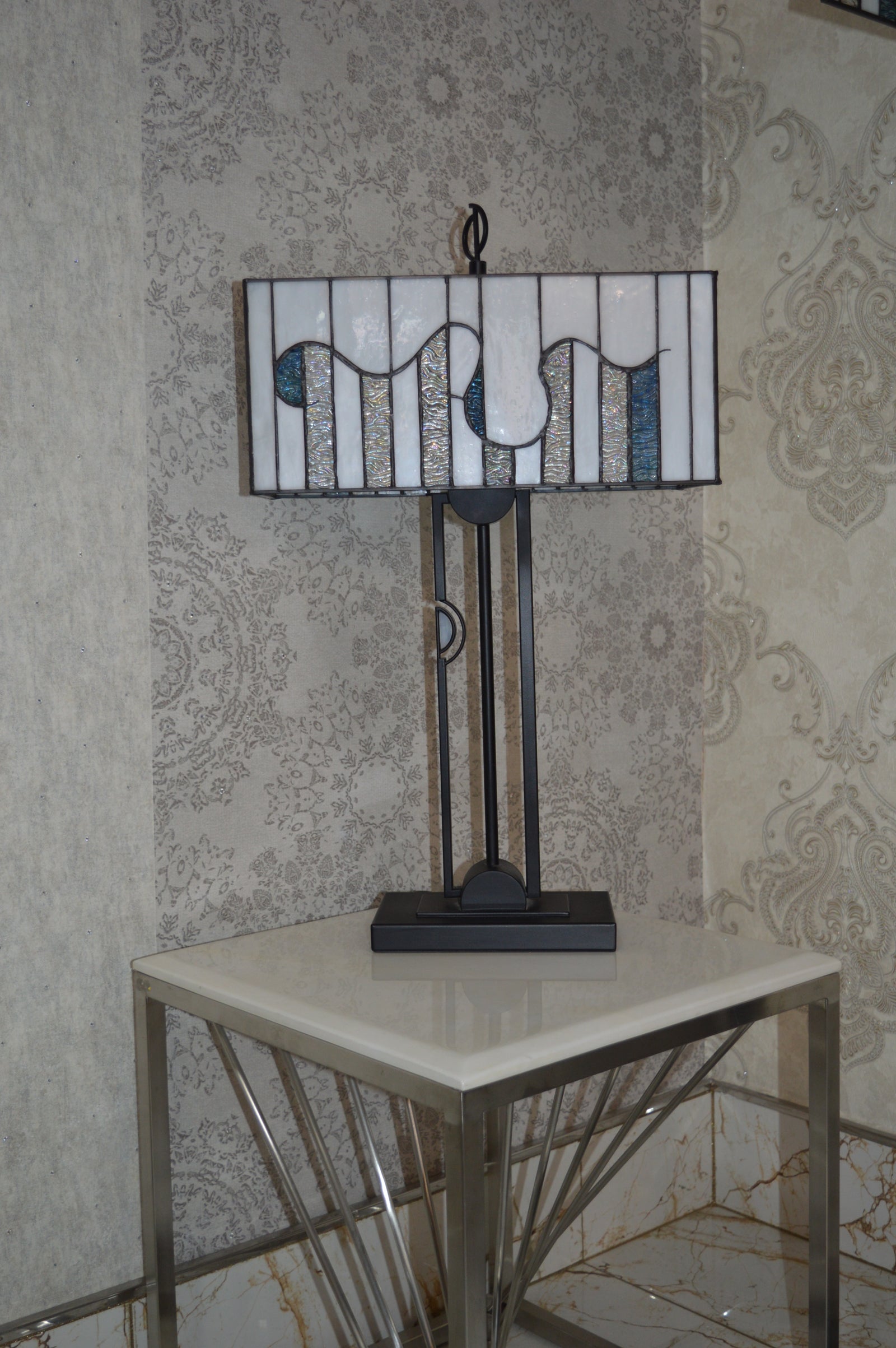 Handmade Rectangle Glass shade Tiffany Floor Lamp & Table Lamp