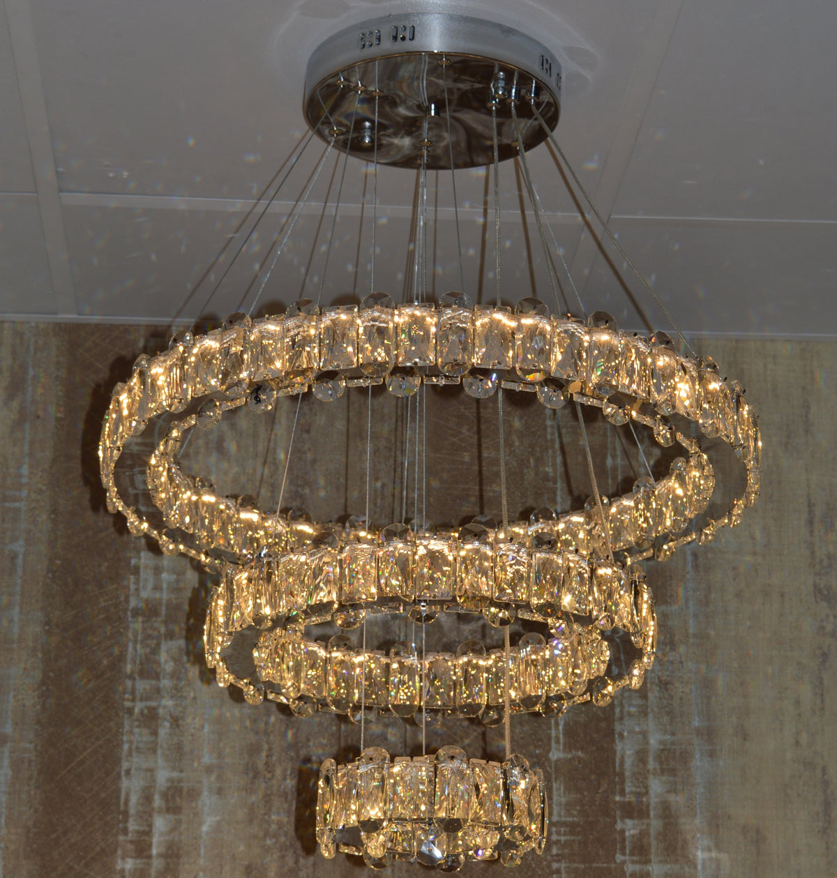 Round 3 Circular Crystallic Pendant Ceiling Light-Colour Changing Dimmable with Remote Control-D9010-600+400+200-Chrome